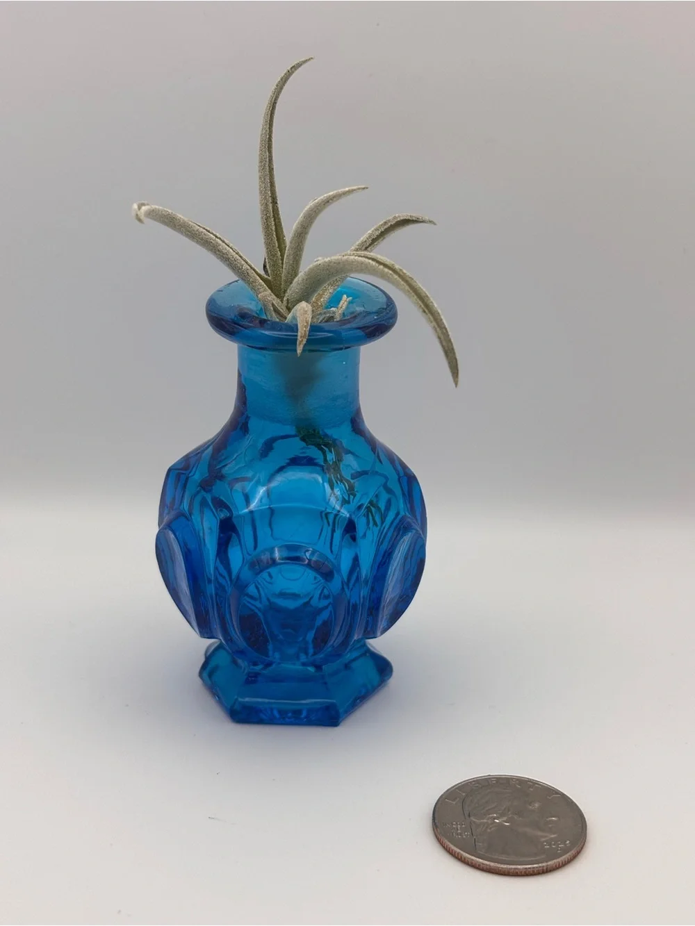 Vintage Miniature Glass Vase in Teal Blue Color, Decorative Turquoise Bud Vase